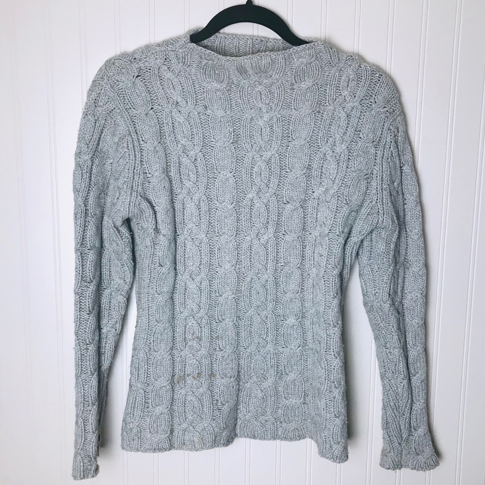 Gray Cable Knit Sweater with Crystal Beads
